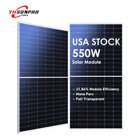 Sunpro-Panneaux solaires mono PERC à demi-cellule, module PV en maille blanche transparente bifaciale, cadre argenté, 550W, stock américain