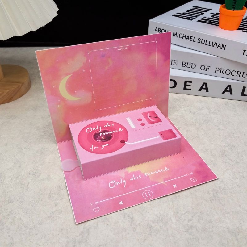 Pink star phonograph greeting card-30s recording