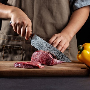 Cuchillo de Cocina de Acero Inoxidable con <span class=keywords><strong>Mango</strong></span> de Pakkawood y Patrón Damasco, para Cortar Carne y Verduras, con Funda de Plástico, Cuchillo de Chef de 12 Pulgadas - Product Image 3