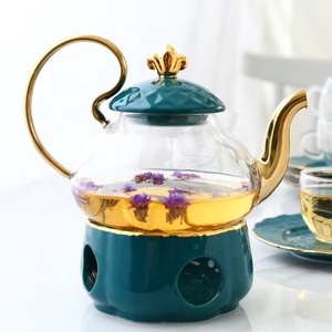Nordic Flower Tea Cup <b>Set</b> British Ceramic Glass Flower Tea <b>Set</b> Candle Teapot With Filter Afternoon Tea <b>Set</b> - Product Image 2