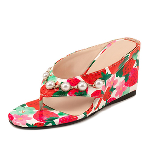 Big Size 45 Women <b>Clip</b> Toe Colorful Upper Sandals High Wedge Heels Rhinestones Shoes Wide Fit Floral Prints Mules Pumps - Product Image 2