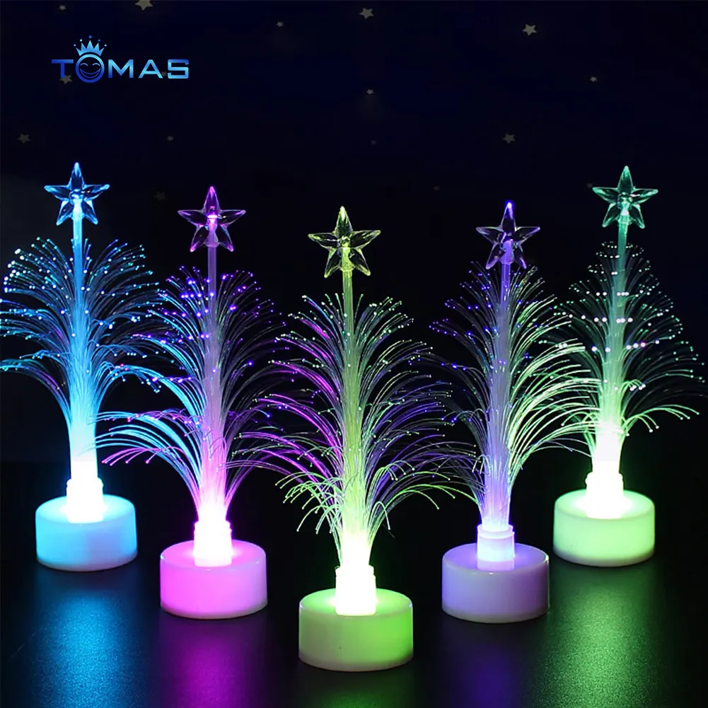 2023クリスマスギフトカラフルなLED光ファイバー常夜灯装飾ライトランプミニクリスマスツリー/