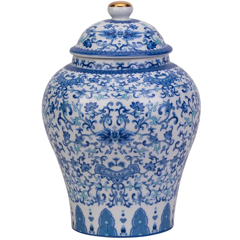 Jarrón de jengibre grande hecho a mano en China, jarrones de jengibre de porcelana antigua azul y blanca, jarrones de porcelana de cerámica de lujo para el hogar