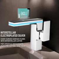 Robinet intelligent hydroélectrique avec affichage numérique, lumière ambiante 3D, capteur tactile, poignée unique, finition noir mat, moderne, pour salle de bain