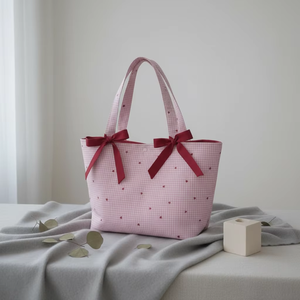 Borsa a Mano alla Moda Personalizzabile con Fiocco e Motivo a Quadri <span class=keywords><strong>Rosa</strong></span>, Borsa da <span class=keywords><strong>Spiaggia</strong></span> Portatile per Uso Quotidiano per Donne - Product Image 2