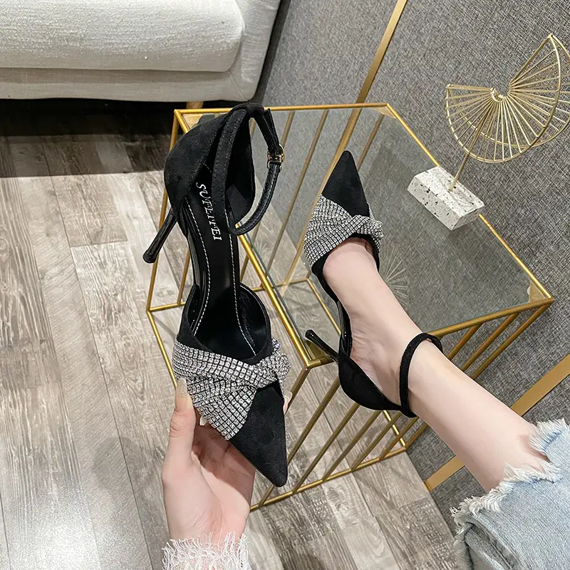 Fashion Rhinestone Point Toe Super High Women High Heels 2022 Spring New Female Banquet Dress Stiletto Shoes