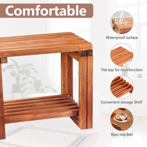 Tabouret de douche rectangulaire en bois d'acacia antidérapant avec étagère de rangement, design minimaliste, fixation par tension - Product Image 4