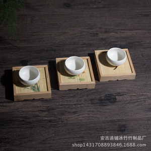 แผ่นรองแก้วไม้ไผ่ทรงสี่เหลี่ยมลายดอกไม้สำหรับพิธีชงชา งานฝีมือทำมือ - Product Image 3