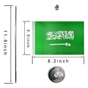 Wholesale Custom Stick Small <b>Mini</b> Saudi Arabian <b>Desk</b> Flag Set Saudi Arabia Office Table Decoration Flag With Stick and Base - Product Image 4