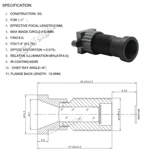 <strong>1</strong>/<strong>4</strong>" FOV 7.<strong>4</strong> Degree Micro Optical <strong>Lens</strong> Focal Length 21mm M12.6 Mount <strong>F</strong>/NO 6.0 CCTV <strong>Lens</strong> - Product Image 2