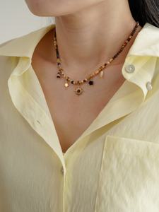 שרשרת תליון עבודת יד עם חרוזים בסגנון ג'וג'ו בוהו, אבן טבעית עין הנמר, תליוני שמש וכוכב, שכבות מתכווננות, תכשיטים לנשים, סיטונאי - Product Image 3