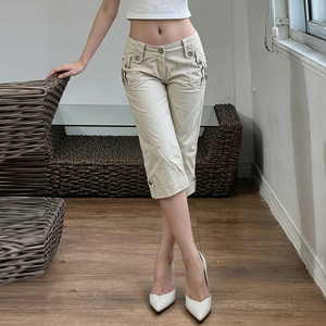 Shorts Bermuda en tissu tissé à rivets, style cargo rétro américain, coupe droite, streetwear, mode Y2K, pantalon décontracté pour femmes - Product Image 3