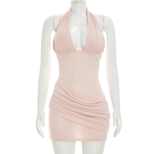 Viviblook J26RP251 Vestido de fiesta mini sin mangas con cordones y espalda descubierta para mujer, novedad de verano, color liso, informal - Product Image 1
