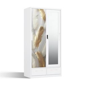 Armario de Acero con Puertas Corredizas con Diseño Impreso, Espejo y 2 Cajones de 900 mm - Product Image 2