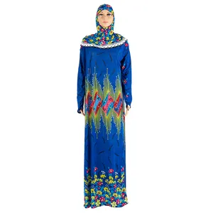Wholesale and retail Muslim clothing fashion floral printed lace hooded Abaya Islamic clothing women's long skirt mixed color mi