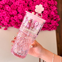 Mug portable grande capacité en verre sodocalcique pour femme, avec couvercle et paille, idéal pour lait, jus, thé – Nouveauté été 2026, motif dessin animé