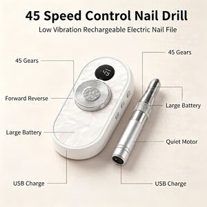 Rechargeable Portable <b>Nail</b> Drill Machine 45 Speed Adjustable Low Noise Vibration Bezel Shell Electric <b>Nail</b> File 4 Colors - Product Image 2