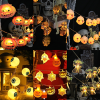 Guirlandes lumineuses citrouille d'Halloween - Alimentées par piles, étanches IP44, lumières LED féeriques orange
