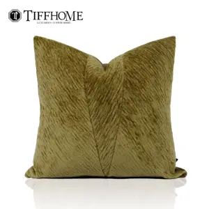 Tiff Home Wholesale Hot Style 45*45cm Removable Cover Green Spliced Texture Velvet Throw Pillows Boho For Home Decor