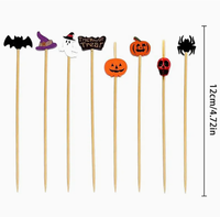 Piques alimentaires jetables pour fête d'Halloween, brochettes en bambou de haute qualité, citrouille, fantôme, chapeau de sorcière, pour apéritifs, burgers, gâteaux, Nouvel An chinois