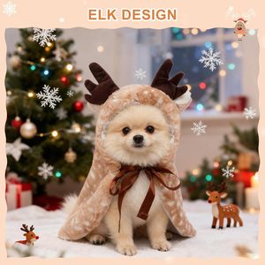 Costume de Noël pour chien renne en fausse fourrure, taille petite/moyenne, tenue de Noël mignonne pour animaux de compagnie avec bonnet de Père Noël pour chiens et chats - Product Image 5