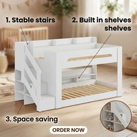 Lit superposé pour enfants avec escalier de rangement, étagères ouvertes intégrées, sommier à lattes en bois, lit superposé pour chambre d'enfant avec bibliothèque en blanc