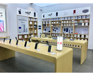 Mesas de madera de chapa natural, tamaño personalizado, apertura de nueva tienda, diseño interior, fabricación de <span class=keywords><strong>materiales</strong></span> de tienda de teléfono - Product Image 1