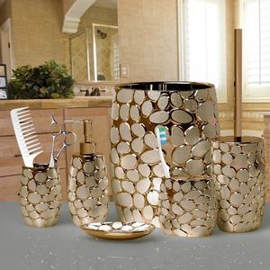 ประเทศจีนผู้ผลิตชุดอาบน้ำเรซิ่นชุบหรูหราอุปกรณ์ห้องน้ำทองชุดอุปกรณ์ห้องน้ำชุดห้องน้ำสำหรับตกแต่งบ้าน - Product Image 2