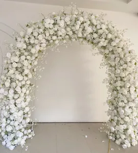 Decoração de palco de casamento círculo branco rosas de seda flor jardim arco ao ar livre transporte da gota para o quarto festa de aniversário casa