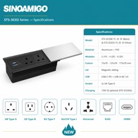 SINOAMIGO - Toma de Corriente Oculta para Escritorio con Cubierta Deslizante, Cargador Inalámbrico, Regleta de Alimentación con USB-C PD QC3.0, 3 Tomas de Corriente, Enchufe de Sobremesa