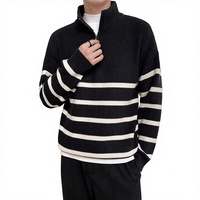 Pull en tricot à col semi-haut rayé et coloré pour homme, style décontracté et ample, tendance pour l'automne et l'hiver
