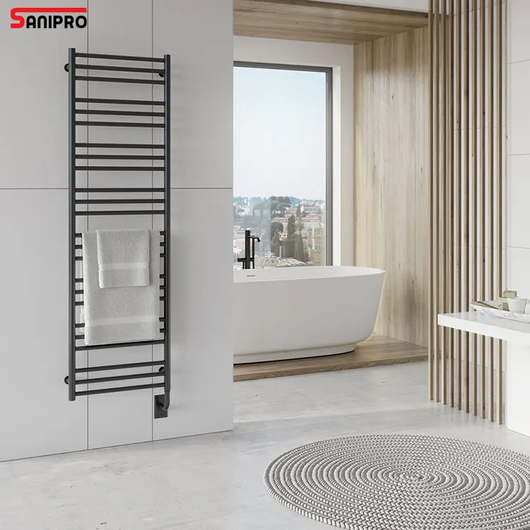 SANIPRO फैक्टरी 304 स्टेनलेस स्टील काले स्मार्ट बिजली तौलिया गरम सूखी शेल्फ बाथरूम सामान हीटिंग तौलिया रैक