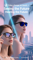 Lunettes de soleil intelligentes GV90 à gradation intelligente et à changement de couleur, lecteur de musique, assistant vocal, traduction IA, charge magnétique, application