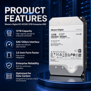 Pour disque dur d'entreprise <span class=keywords><strong>WD</strong></span> Ultrastar DC HC520 HUH721212AL5200 12 To, 3,5 pouces SAS 12 Gb/s 7200 tr/min, disque dur de serveur à hélium CMR - Product Image 3