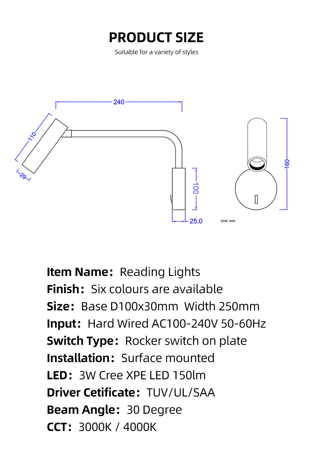Indoor 3w Led Wall Lamp Adjustable Aluminum Wall Light For Bedroom Hotel Living Room