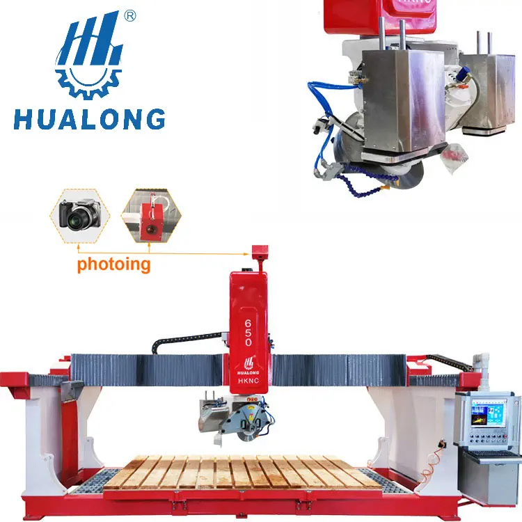Hualong Machinery HKNC-650 Italy system Bridge Saw 5 Axis Stone tiles Cutter CNC Granite Cutting Machine centro di lavorazione