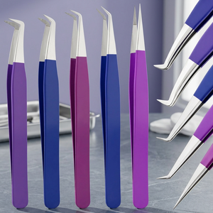 Lot de 5 pinces à cils colorées en acier inoxydable, outils de beauté de précision à pointe courbée et droite pour isolation et volume des cils - Product Image 3