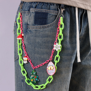 Cadena de Pantalones de Acrílico de Doble Capa Colorida, Colgante Navideño, Cadena de Cintura Unisex Estilo Punk, Decoración de Copo de Nieve, Árbol y Campana en Verde y Rosa - Product Image 2