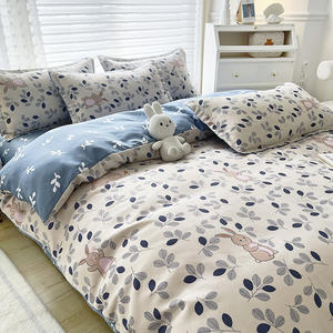 धुली हुई सूती चादरें, फूलों की छपाई, तकिये के साथ 4 टुकड़े, फ्लैट बिस्तर, सिंगल और डबल छात्र छात्रावास - Product Image 3