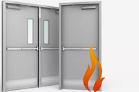 Porte de sécurité coupe-feu en acier, finition moderne, porte d'entrée à pousser et à tirer pour bâtiments commerciaux et résidentiels