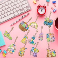 12 pièces pâques diamant peinture porte-clés bricolage porte-clés diamant peinture lapins oeufs cristal diamant Art porte-clés Kits pour adultes