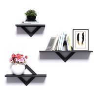 Ensemble de 3 Étagères Murales de Rangement Flottantes en Bois Noir de Style Minimaliste pour Salon, Cuisine - Présentoir pour Plantes