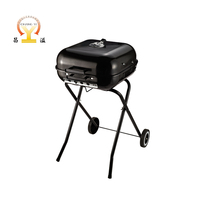 Barbecue fumoir avec table latérale, chariot à quatre pieds rouge, barbecue au charbon de bois