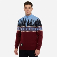 Pull de Noël pour homme FNJIA, tricot jacquard, col montant à demi-zip, bleu et rouge, manches longues, motif nordique, personnalisable, OEM, vente en gros