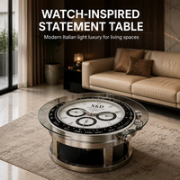 Table basse ronde moderne de luxe italienne avec cadre en acier inoxydable et plateau en verre pour le salon