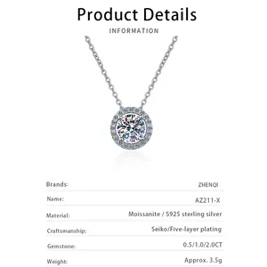 Groothandel 925 Sterling Zilveren Boetiek Ketting Full Pave Ronde Gesneden 2ct Moissanites Diamanten Hanger Bruiloft Verlovingsjuwelen