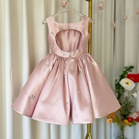 Vêtements pour enfants personnalisés à perles, très demandés, sans manches, élégants, en satin, pour filles, pour fête d'anniversaire, fabrication en usine