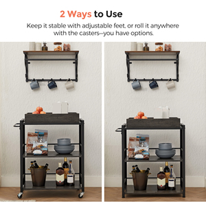 Chariot <span class=keywords><strong>de</strong></span> <span class=keywords><strong>cuisine</strong></span> moderne <span class=keywords><strong>VASAGLE</strong></span> à 3 niveaux en métal sur roulettes avec rangement pour la maison, l'hôtel et la salle à manger - Product Image 3