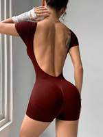 Combinaison moulante sans couture pour femme, col en V profond, dos nu, respirante et confortable, idéale pour le fitness et la gym