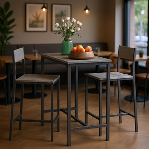 Ensemble de table de petit-déjeuner gris industriel, tabourets de bar de cuisine à hauteur de comptoir, pour 2 personnes, modèle de salle à manger de restaurant D0100XF3WB6 - Product Image 2